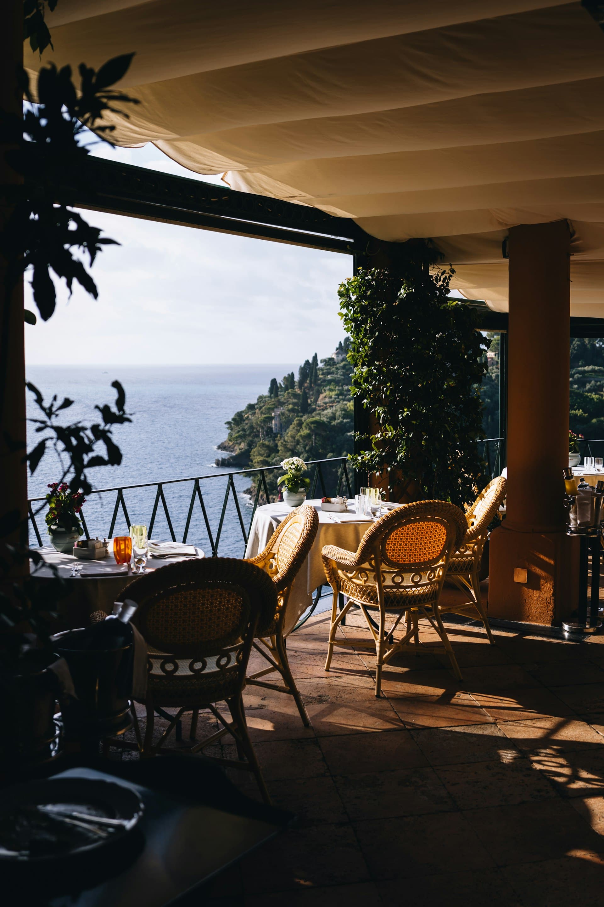 Restaurant terrace at golden hour